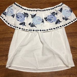 Blue Rain Off The Shoulder Top, XS, White